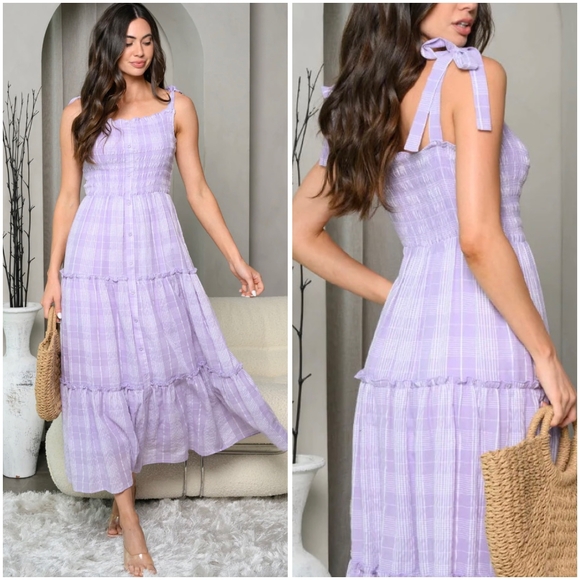 Edit By Nine Dresses & Skirts - Edit By Nine Lavender Plaid Tiered Maxi Dress